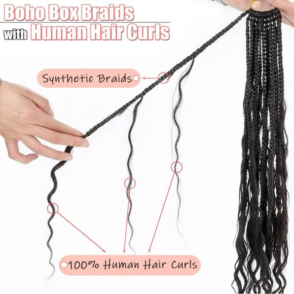 🖤 Boho Box Braids with Human Hair Curls ~ NIB! - Picture 4 of 8